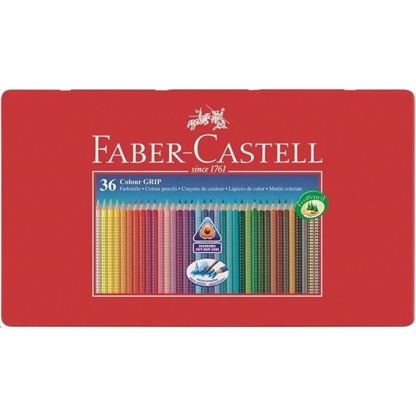 Faber-Castell Color Grip 2001 vesivärikynät, 36 eri väriä peltirasiassa