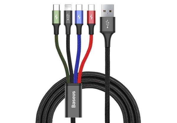 Baseus CA1T4-B01, Lajittelu, USB A, Lightning + micro-USB B + USB C, 1,2 m, Hanstik, Hanstik