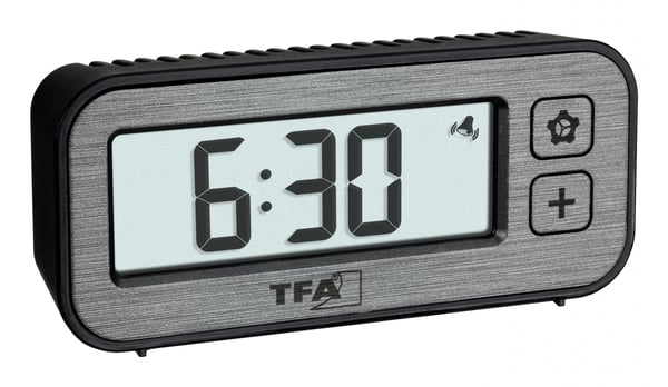 TFA-Dostmann 60.2522.10, Digitaalinen herätyskello, Suorakulmio, musta, Harmaa, Sisätila, Aikuinen, 0 - 50 °C