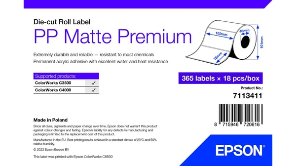 EPSON PP matta etiketti 102x76mm 365 tarraa, leikattu stanssilla