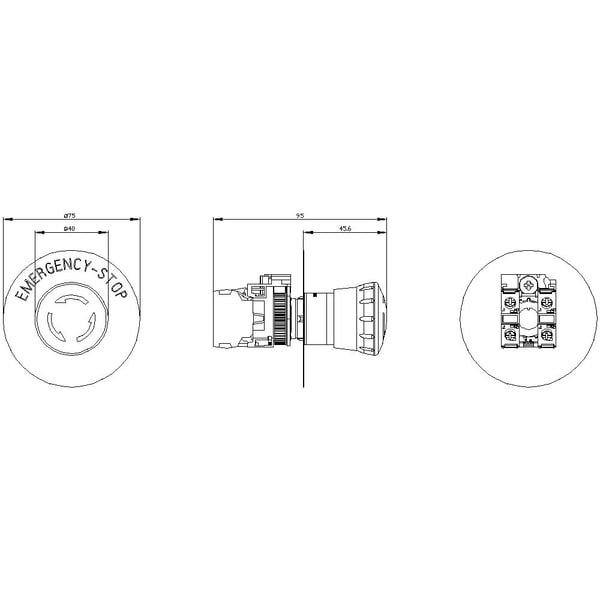 Siemens 3SU1100-1HB20-1PG03SU11001HB201PG0 Not-Halt, IP67, IP69K, 2,23 cm, 85 mm, 85 mm, 45 mm, 89 g