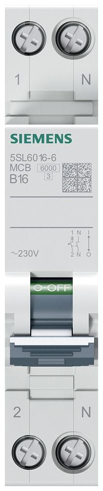 Siemensin vikavirtakatkaisin, 1-napainen, 16 A, 230 V, 5SY6016-6