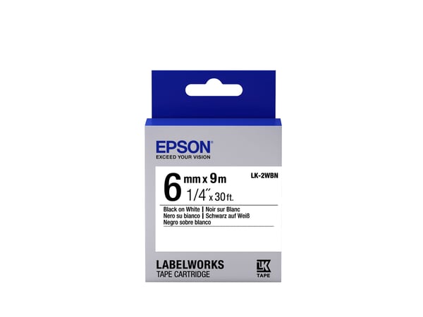 Epson LabelWorks LK-2WBN - Svart på hvitt - Rull (0,6 cm x 9 m) 1 kassett(er) merketape - for LabelWorks LW-1000, 300, 400, 600, 700, 900, K400, Z5...