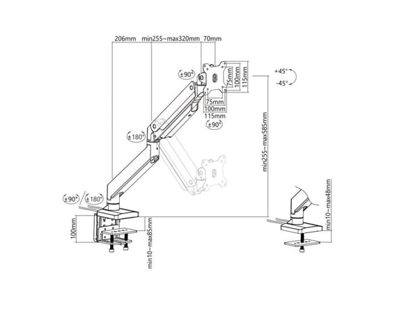 ROLINE 17.03.1116, Klemmer, 15 kg, 75 x 75 mm, 100 x 100 mm, Sort
