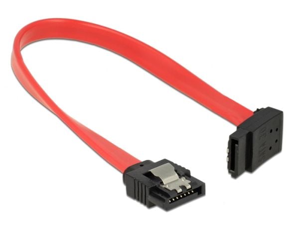 Delock - SATA-kabel - Serial ATA 150/300/600 - SATA (hane) till SATA (hane) - 20 cm - sprintlåsning, vänstervinklad kontakt - röd