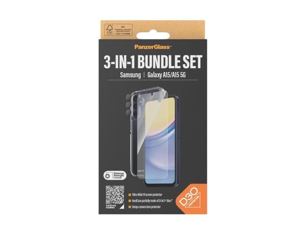 PanzerGlass - 3-i-1-skyddspaket - baksidesskydd för mobiltelefon - ultrabred storlek med EasyAligner - D3O Bio, återvunnen plast - med skärm- och o...