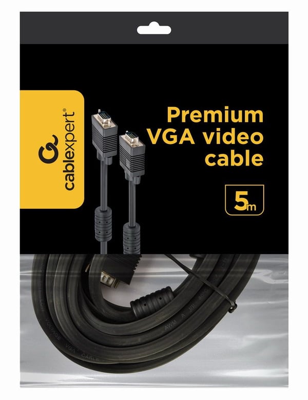 Cablexpert Premium CC-PPVGA-5M-B - VGA-kabel - HD-15 (VGA) (hann) til HD-15 (VGA) (hann) - 5 m - formstøpt, tommelskruer - svart