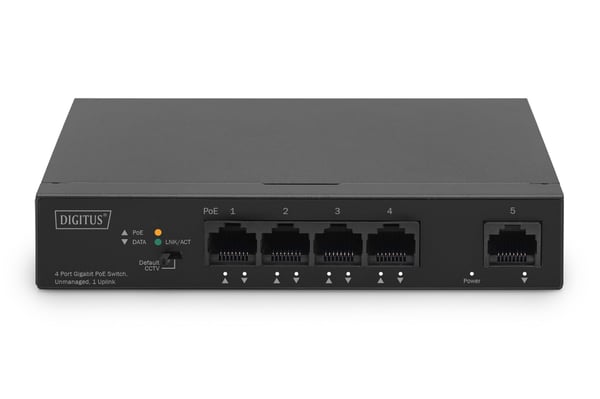 DIGITUS - Switch - ikke-styrt - 4 x 10/100/1000 (PoE) + 1 x 10/100/1000 (opplink) - stasjonær - PoE (60 W)