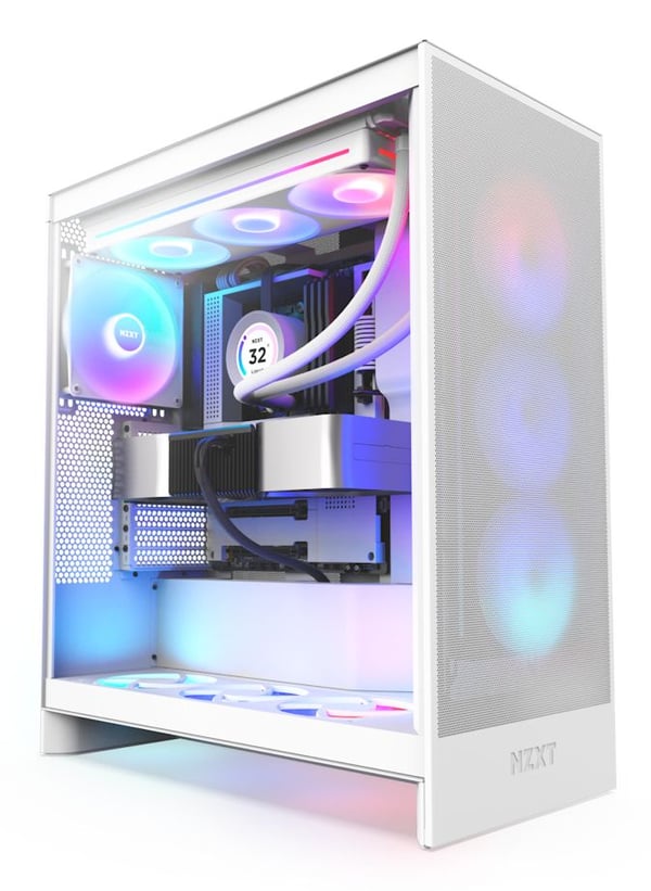 NZXT H7 Flow RGB PC-kabinett, E-ATX, midtårn, CM-H72FB-R1, herdet glass, svart
