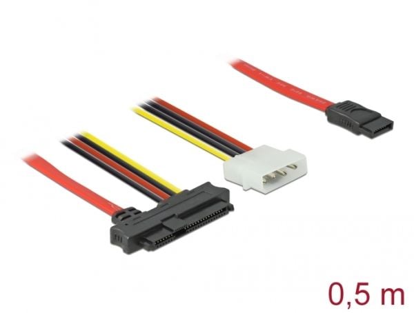 Delock - SATA/SAS-kabel - SAS 12Gbit/s - 4 pin intern effekt, 29-stifts intern SAS (SFF-8482) till SATA (hona) - 50 cm