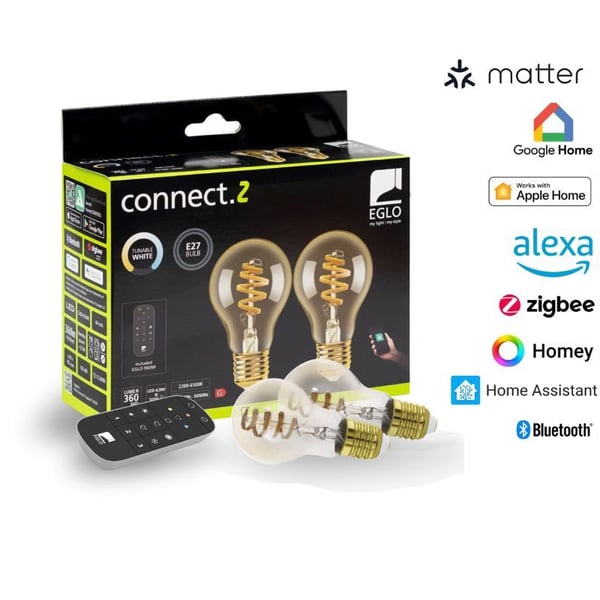 EGLO CONNECT-Z E27 Smartpærer med glødetråd – 2-pakning med fjernkontroll