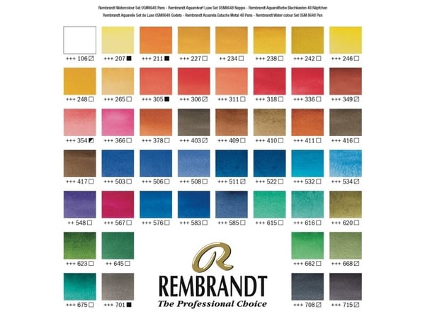 Rembrandt akvarell i metallboks | 48 farger + pensel