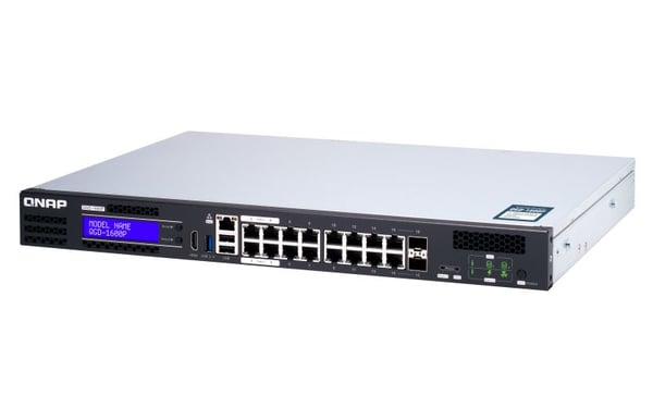 QNAP QGD-1600P - Switch - smart - 4 x 10/100/1000 (PoE++) + 10 x 10/100/1000 (PoE+) + 2 x Gigabit SFP (PoE+)-kombinasjon - rackmonterbar - PoE++ (3...