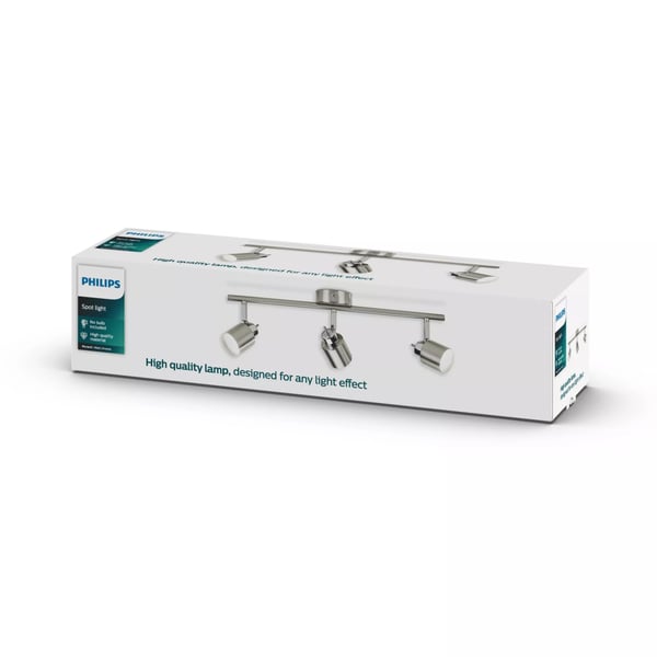 Philips Essentials Meranti-spotlys til tak/vegg, 3 stk., Overflateegnet, GU10, 3 ampuller, LED, 220-240 V, Kromfarget