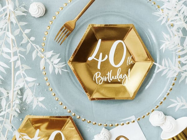 PartyDeco TPP73-40-019M, Tallrik, Sexhörnig, papper, Guld, Monokromatiskt, 6 styck