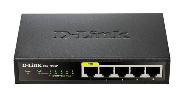D-Link DES 1005P - Switch - ikke-styrt - 4 x 10/100 + 1 x 10/100 (PoE) - stasjonær - PoE