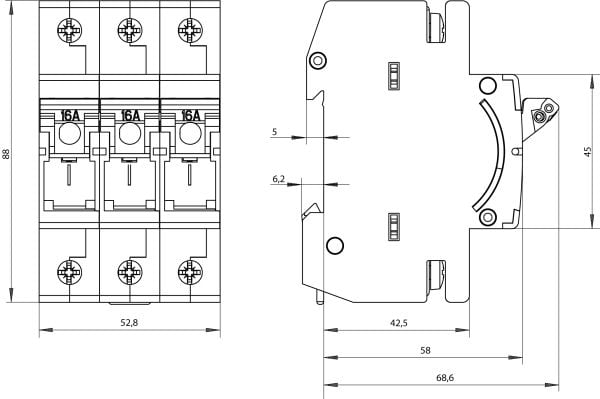 Siemens 5SG7631-0KK16, 16 A, 400 V, 3P, Monivärinen, 230 g, 80 mm