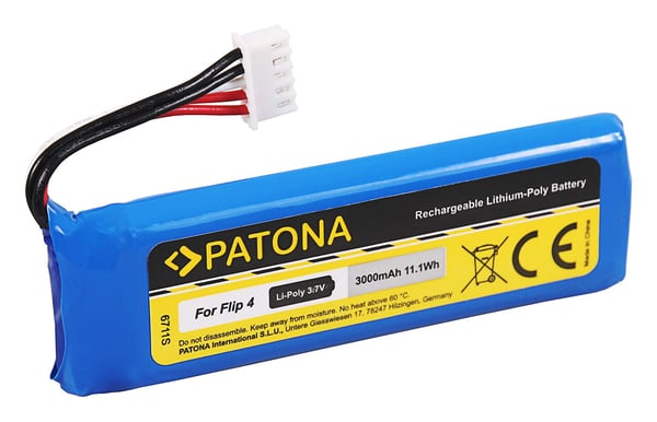 PATONA 6711, Laddningsbart batteri, Blå, JBL, Flip 4, Litium-Ion (Li-Ion), 3000 mAh