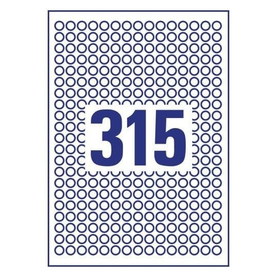 Avery L6019REV - Fjernbart adhesiv - hvit - 10 mm rund 7875 stk (25 ark x 315) merkelapper