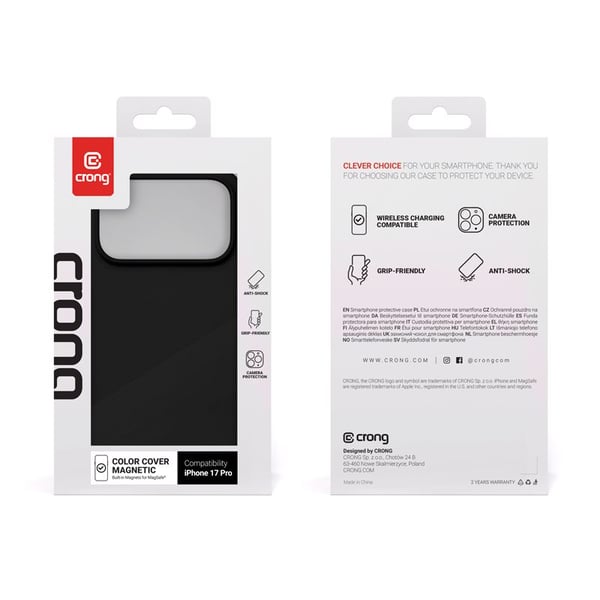 Crong Color Cover Magnetic, Etui, Apple, iPhone 17 Pro, 16 cm (6.3"), Svart