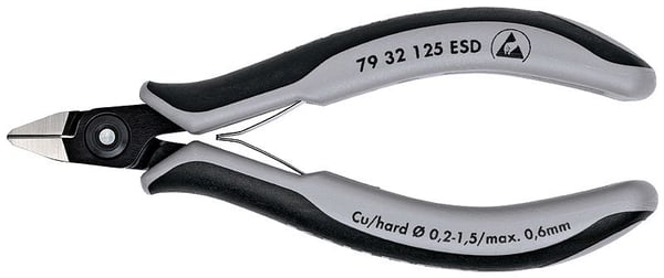 Knipex 79 32 125 ESD, Sivuleikkurit, Kromivanadiini-teräs, Muovi, Musta, Harmaa, 125 mm, 61 g