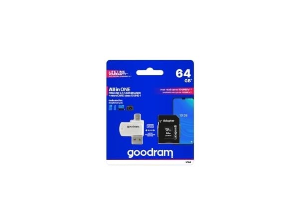 Goodram M1A4 All in One, 128 GB, MicroSDXC, Luokka 10, UHS-I, 100 MB/s, 10 MB/s