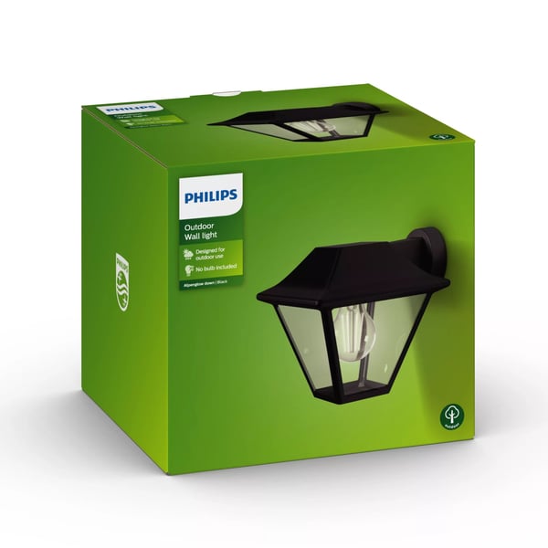 Philips myGarden Alpenglow-vegglampe, 60 W, E27, ingen pære, Vegglys, Svart, Metall, IP44, Terrasse, Hage, I