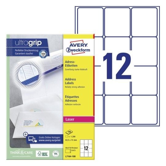 Avery - Hvit - 63.5 x 72 mm 1200 etikett(er) (100 ark x 12) adresselapper