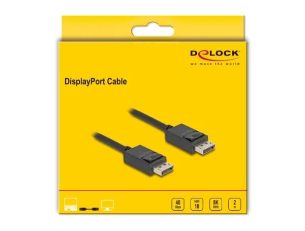 Delock - DisplayPort-kabel - DisplayPort (hane) till DisplayPort (hane) - DisplayPort 2.1 - 2 m - 8K60 Hz (7680 x 4320) stöd - svart