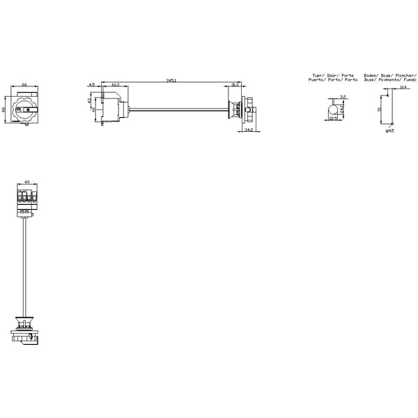 Siemens lastbryter, rød, gul, 4-polet, 16 mm², 25 A, 690 V/AC, 3LD31480TL53, 4P, IP65, 60 mm, 68 mm, 83 mm, 420 mm