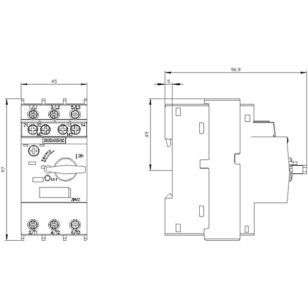 Siemens 3RV2421-4AA15 katkaisija 1 kpl, 1 avaaja, 1 sulkija Säätöalue (virta): 10–16 A Kytkentäjännite (maks.): 690 V/AC (L x K x S) 45 x 97 x 97, ...