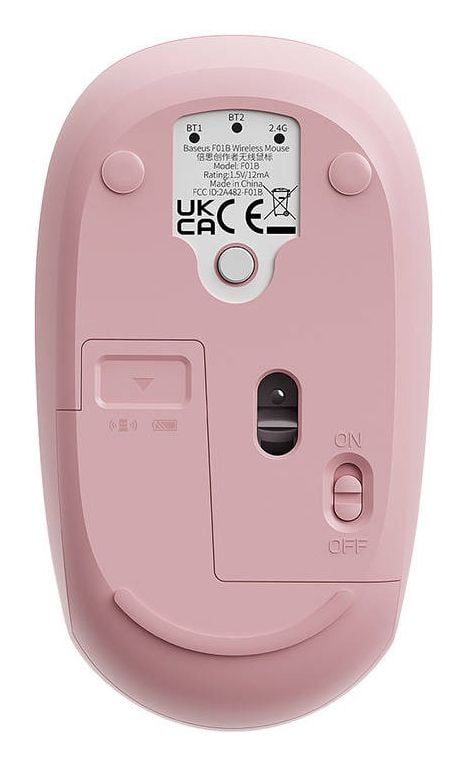 Baseus F01B, Oikeakätinen, RF Wireless + Bluetooth, 1600 DPI, Vaaleanpunainen