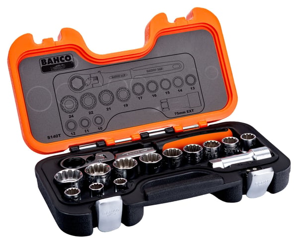 Bahco S140T läpihylsysarja 1/2" 14 osaa 10–24 mm