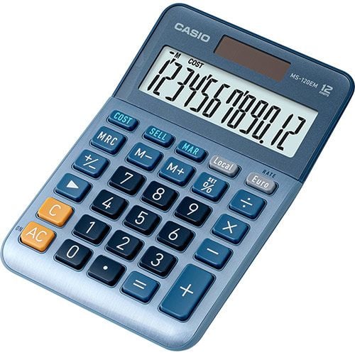 Casio MS-120EM, Työpöytä, Näyttölaskin, 12 lukua, Näyttön kallistus, Akku/Aurinko, Sininen