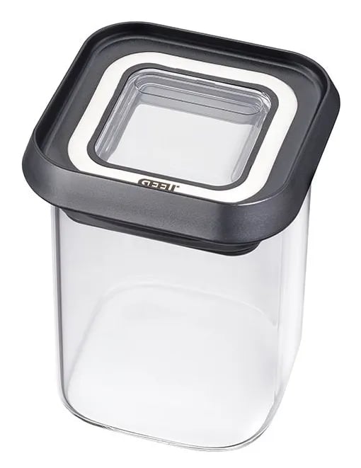 GEFU PANTRY mini, Säilö, Suorakulmainen, 0,18 L, musta, Läpinäkyvä, Borosilikaattilasi, Muovi, Silikoni, Ruostumaton teräs, 70 mm