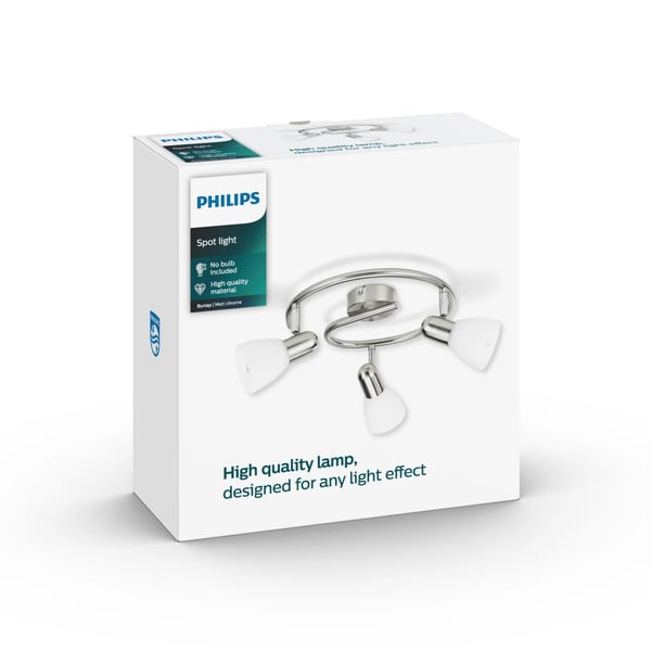 Philips Essentials Burlap-spotlys til tak/vegg, 3 stk., Spotlight på skinne, E14, 3 ampuller, LED, 220-240 V, Kromfarget