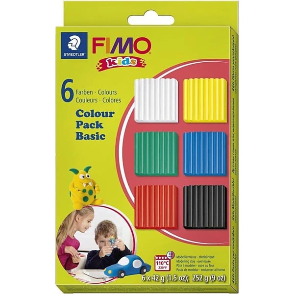STAEDTLER FIMO 8032001 - Muovailuvaha - Musta - Sininen - Vihreä - Punainen - Valkoinen - Keltainen - Lapset - 6 väriä - 110 °C - 42 g
