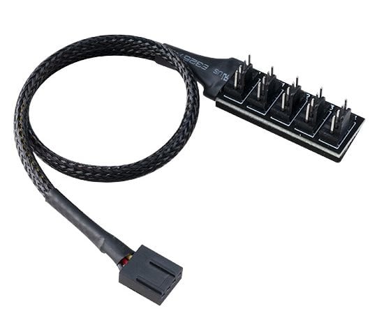 Akasa FLEXA FP5H - Tuulettimen jakaja - 4-nastainen PWM (naaras) 4-nastaiseen PWM (uros) - 12 V - 2 A - 30 cm - musta