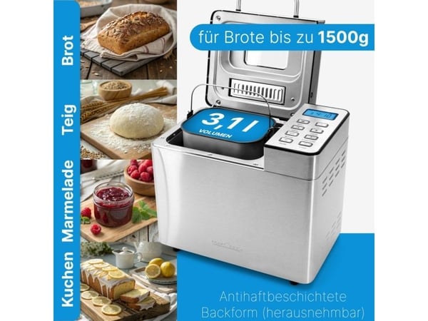 ProfiCook PC-BBA 1282, 1,5 kg, Fördröjd start timer, Tittfönster, Timer, Kontroll av färg på skorpan, Hålla sig varm funktion