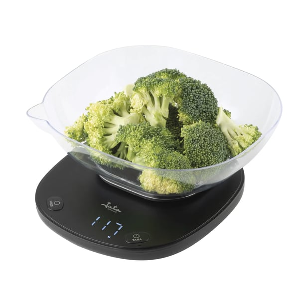 JATA HBAL1709, Sähkökeittiövaaka, 5 kg, 1 g, musta, Pöytämalli, Suorakulmio