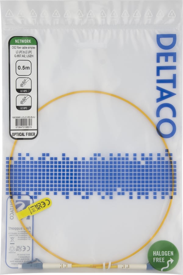 OS2 Fiberkabel, LC - LC, simplex, UPC/UPC, 0,5m