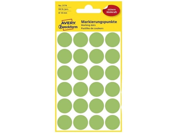 Avery Zweckform - Fargekodeprikk - 1,8 cm-diameter - neongrønt (en pakke 96)