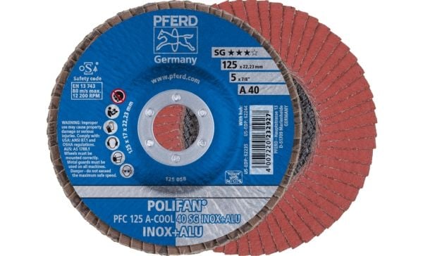 PFERD 67754125, Klaffskive, Aluminium, Ikke-jernholdig metall, Rustfritt stål, 12,5 cm, Alle merker, Nedtrykket senter, 2,22 cm