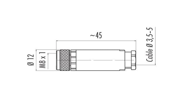 BINDER 99-3376-100-04, M8, naarasliitin, polybuteenitereftalaatti (PBT), kultainen, IP67, 60 V