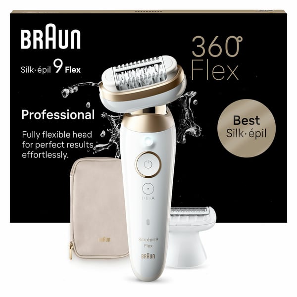 Braun Silk-épil 9 Flex 9-041 3D, Gull, Hvit, 40 pinsett, MicroGrip, 0,5 mm, Batteri, Innebygd batteri