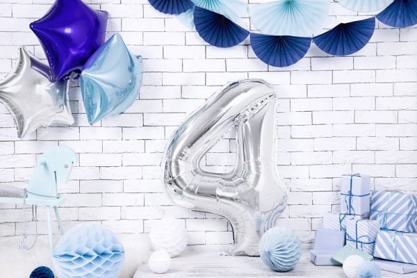Party Deco Folieballong nummer "4", 86cm, universal sølv
