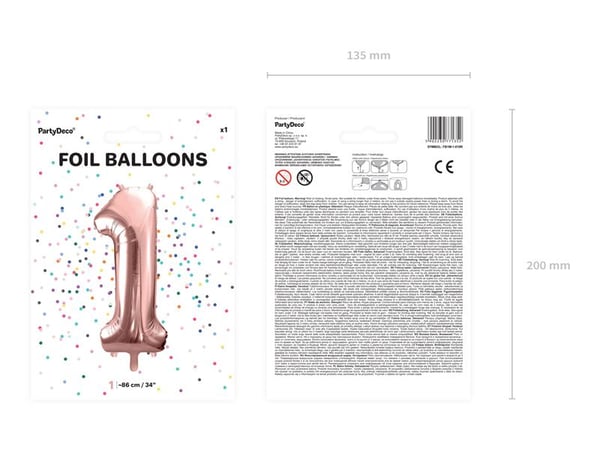 PartyDeco FB1M-1-019R, Leksaksballong, Folie, Rose Gold, Födelsedag, Siffra, Pojke/flicka
