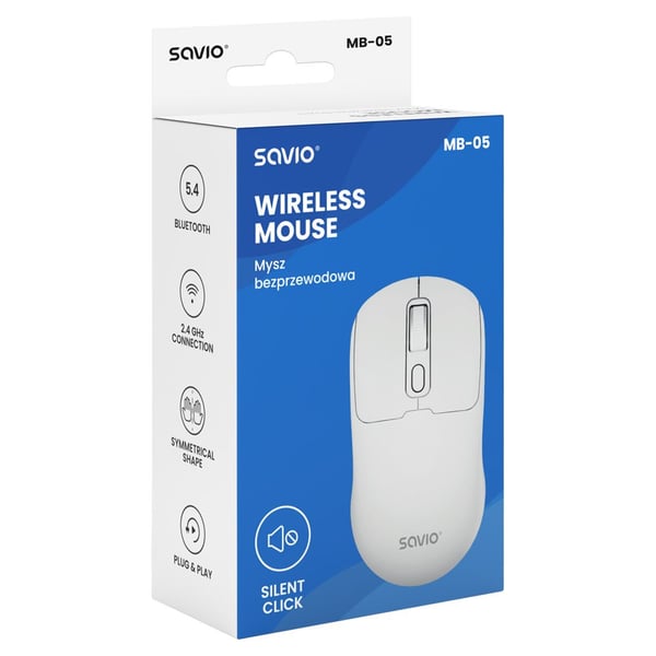 Savio MB-05, Ambidextrous, Bluetooth, 1600 dpi, Vit