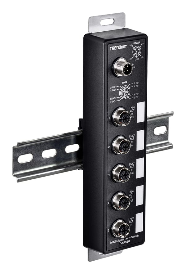 TRENDnet - Version v1.0R - switch - EN50155, industrial - ikke-styrt - 4 x 10/100/1000 (PoE+) + 1 x 10/100/1000 - DIN-skinnemonterbar, veggmonterba...