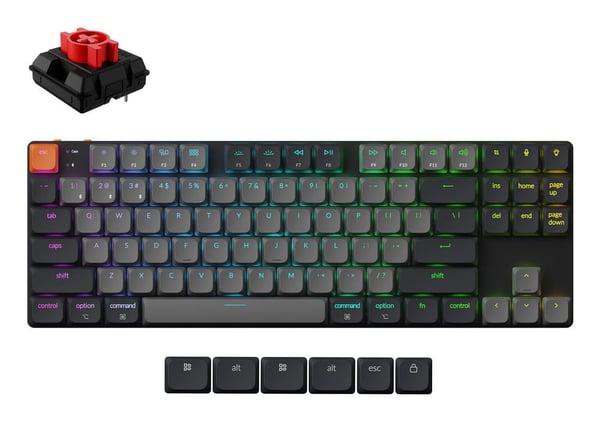 Keychron K1X-B1, Langallinen & langaton, USB + Bluetooth, Mekaaninen, QWERTY, RGB LED, Harmaa
